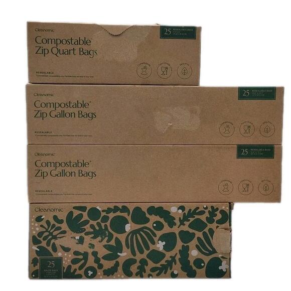 Cleanomic Compostable Zip Quart Bags Gallon Bags 13Gal Kitchen Waste Bags Bundle - Picture 1 of 6